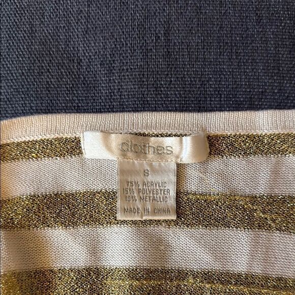 Cream and Gold Striped Knitted Tank Top with Scoop Neckline. - Picture 3 of 4